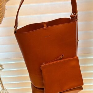 Chic Brown Leather Shoulder Bag with Pouch